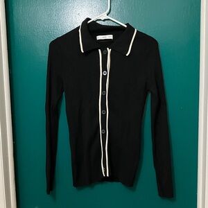 Mango Black Textured Shirt with White Trim